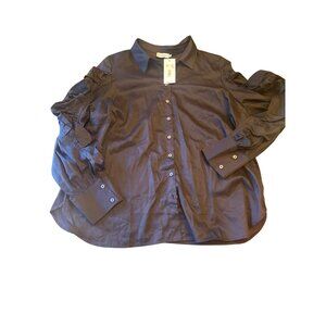 Harshman Womens Juliana Shirt 2X Black Cotton With Ruched Sleeves